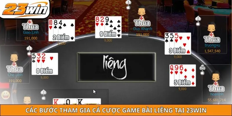 Các bước tham gia cá cược game bài Liêng tại 23WIN